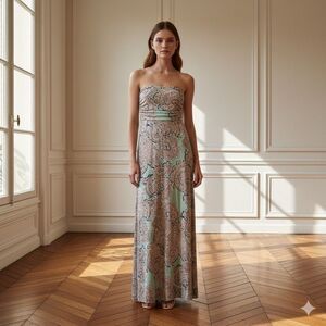 NWT The Limited Strapless Paisley Maxi Dress Mint Orange XS NWT